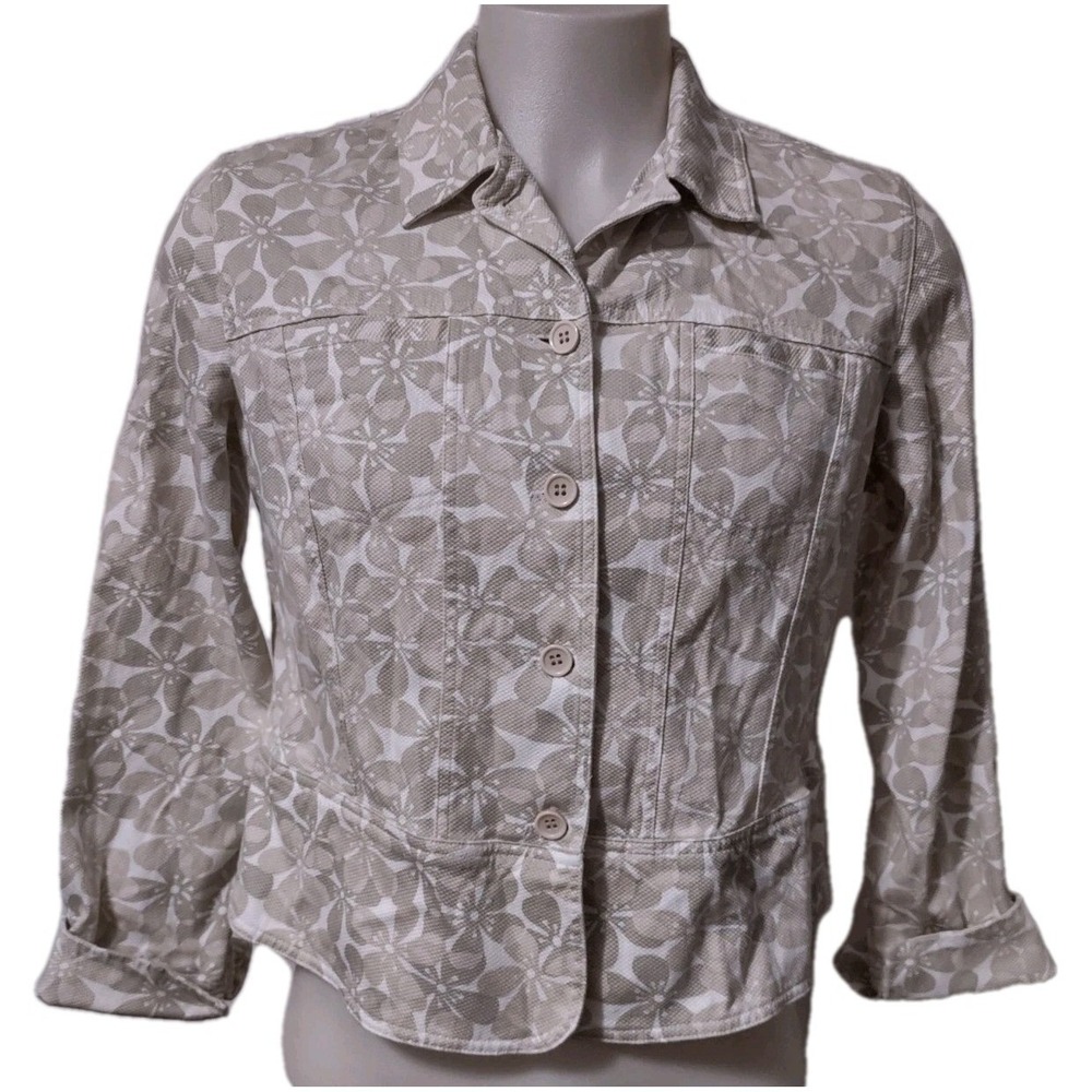 Lemon Grass Studio Jacket XL Womens Boho Floral Tan Button Front Y2K Cabin Core